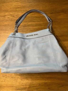 Michael Kors Pale Blue Pebbled Leather Shoulder Bag with Chain Straps